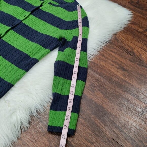 L.L. Bean Vintage Womens Striped Green & Navy Button-Up Cardigan Sweater L - Picture 9 of 12
